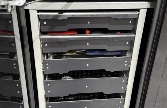 Pull-out drawer storage pack installed in a Legend X truck bed